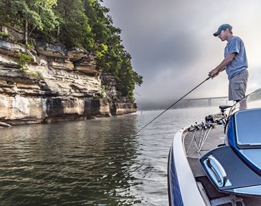 Man fishing from boat on Lake Cumberland, Somerset-Pulaski County, KY