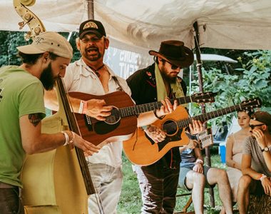 Musicians performing in tent at Master Musicians Festival, Somerset-Pulaski County, Kentucky