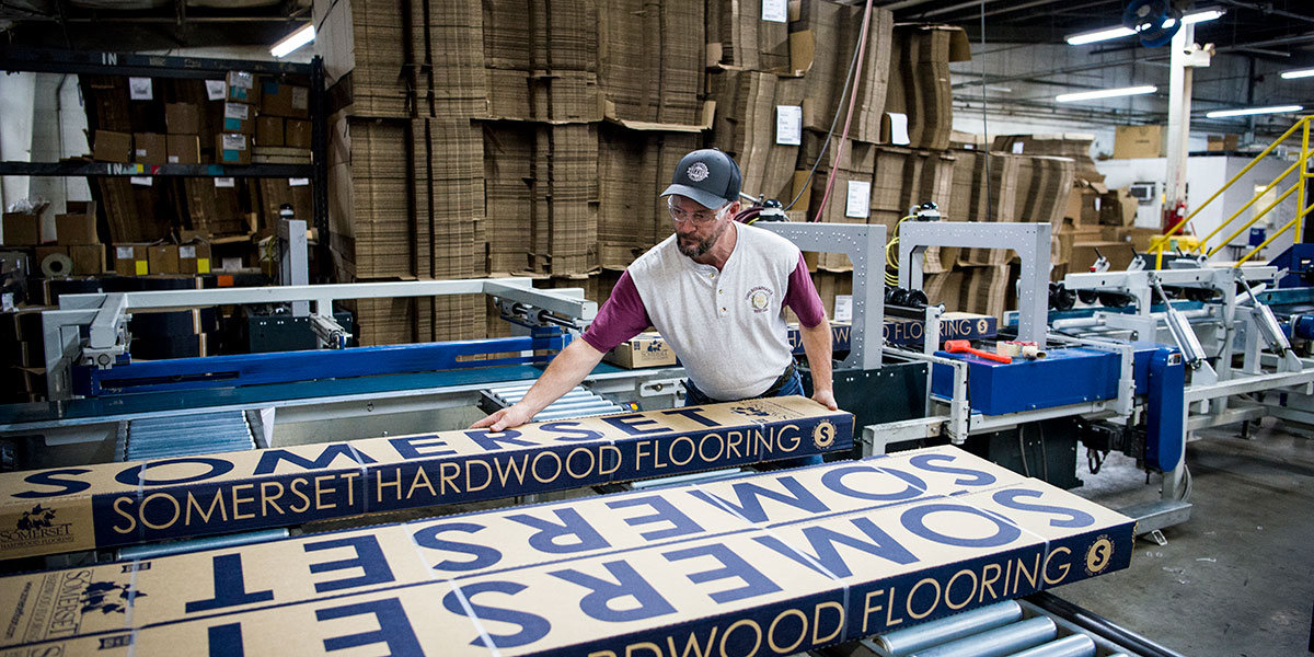 employee working at Somerset Hardwood Flooring manufacturing warehouse in Somerset-Pulaski County, KY