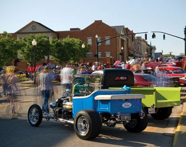 People walking through Somernites Cruise in downtown Somerset, Kentucky